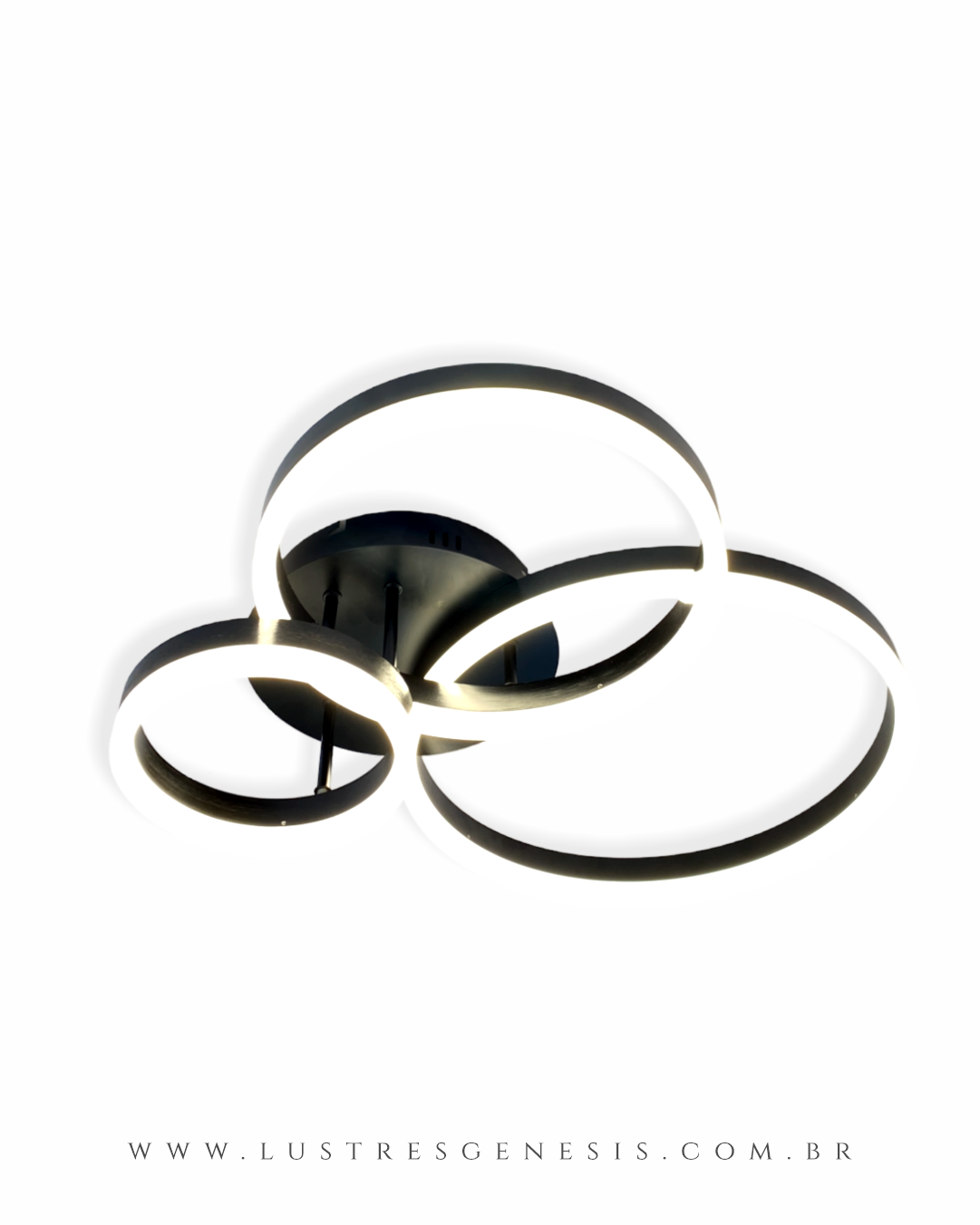 Plafon Moderno Aliança com 3 Anéis Dourados e LED Integrado